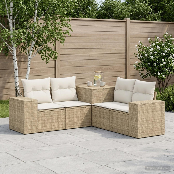 Sofa Sæt 5 stk. Beige og cremehvid Poly Rattan og Stål