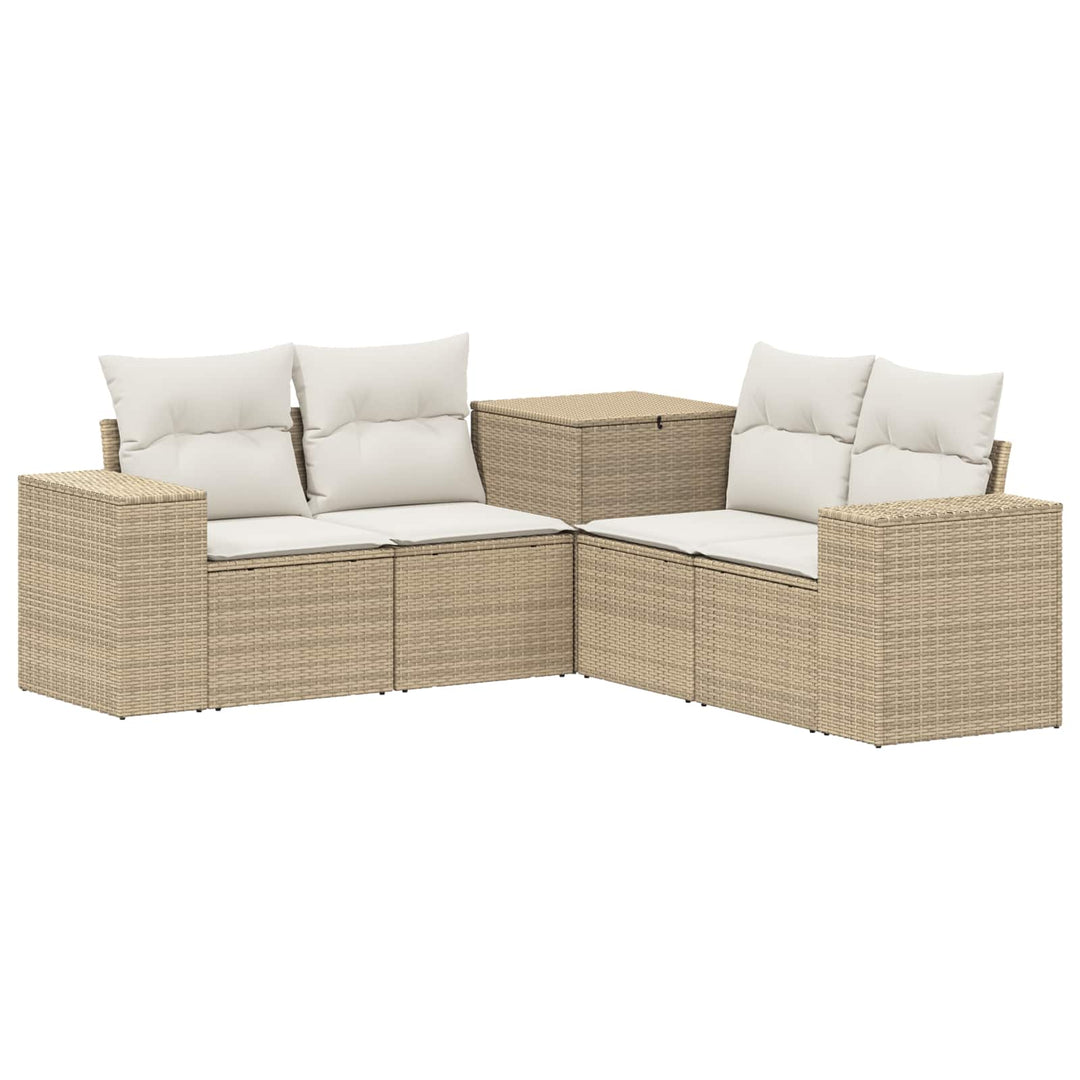 Sofa Sæt 5 stk. Beige og cremehvid Poly Rattan og Stål