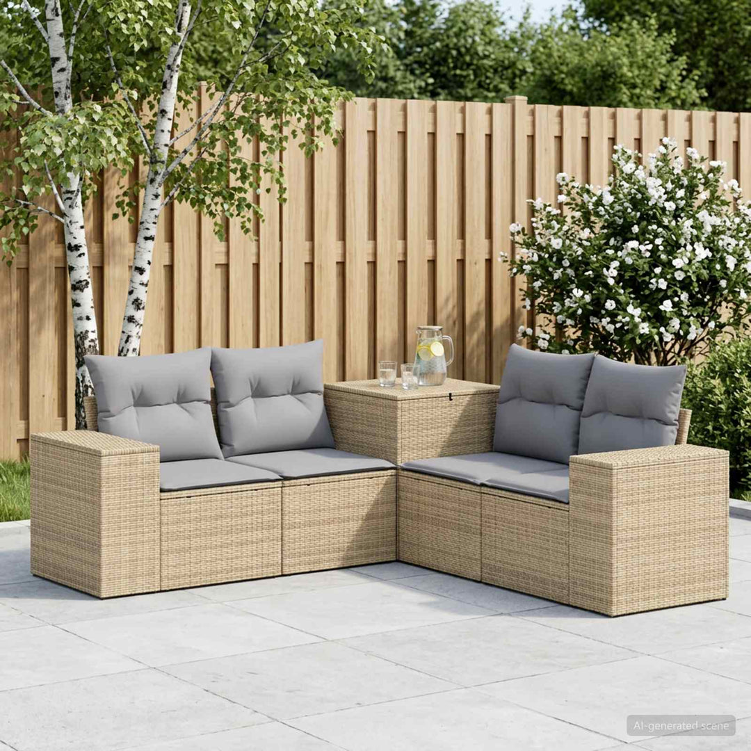 Sofa Sæt 5 stk. Beige og lys grå Poly Rattan og Stål