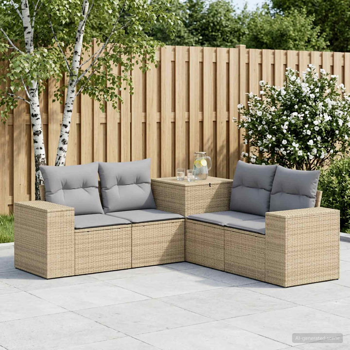 Sofa Sæt 5 stk. Beige og lys grå Poly Rattan og Stål