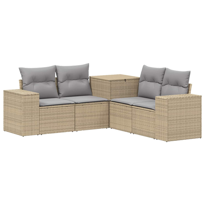 Sofa Sæt 5 stk. Beige og lys grå Poly Rattan og Stål