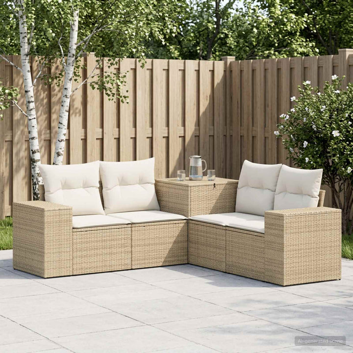 Sofa Sæt 5 stk. Beige og cremehvid Poly Rattan og Stål