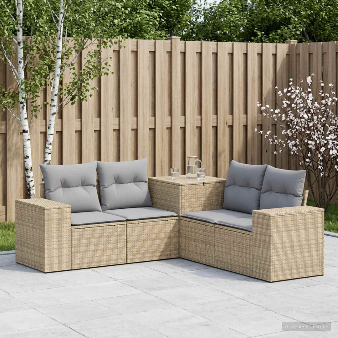 Sofa Sæt 5 stk. Beige og lys grå Poly Rattan og Stål