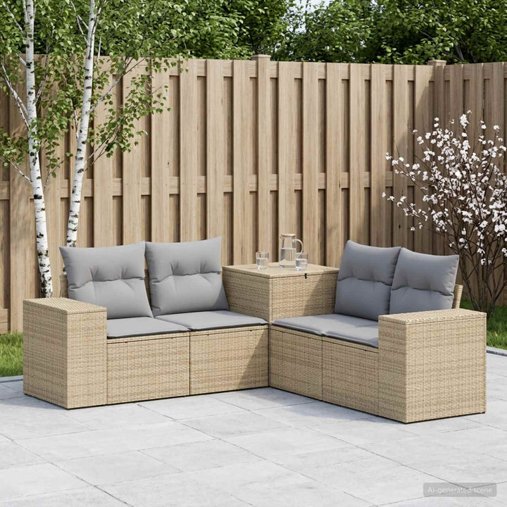 Sofa Sæt 5 stk. Beige og lys grå Poly Rattan og Stål