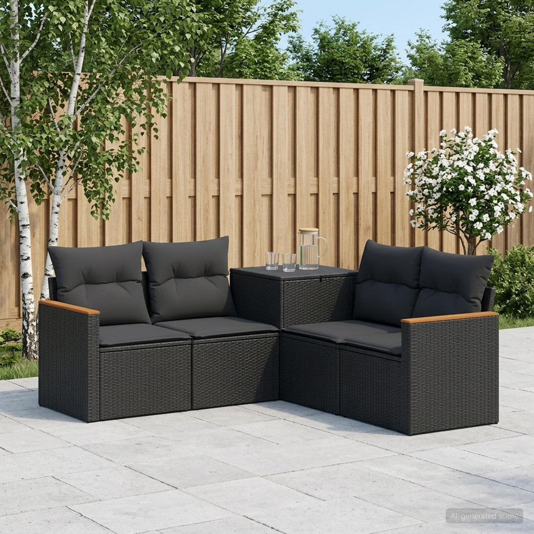 Sofa Sæt 5 stk. Sort Poly Rattan og Stål