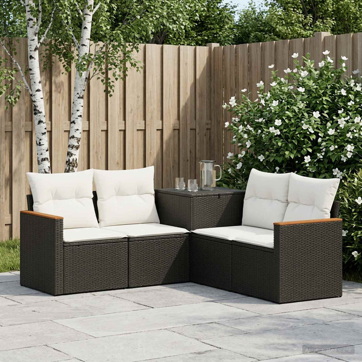Sofa Sæt 5 stk. Sort og Cremehvid Poly Rattan og Stål