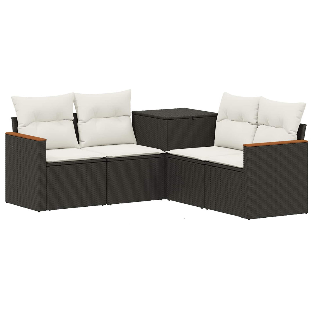 Sofa Sæt 5 stk. Sort og Cremehvid Poly Rattan og Stål