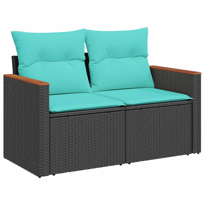 Sofa Sæt 5 stk. Sort og Blå Poly Rattan og Stål