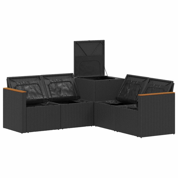 Sofa Sæt 5 stk. Sort og Blå Poly Rattan og Stål