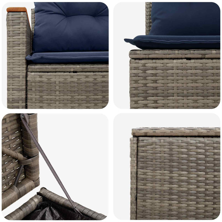 Sofa Sæt 5 stk. Grå og Marineblå Poly Rattan og Stål