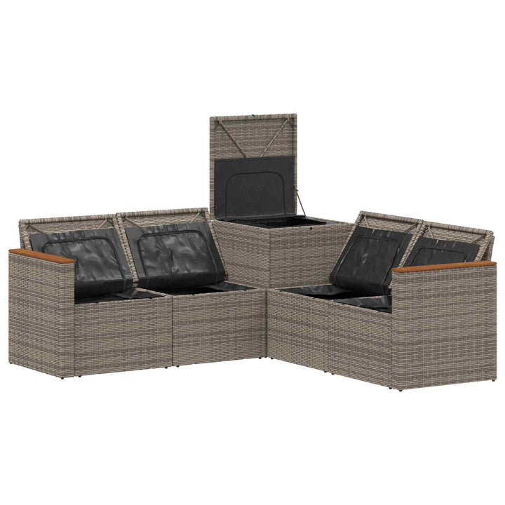Sofa Sæt 5 stk. Grå og Mørkegrå Poly Rattan og Stål
