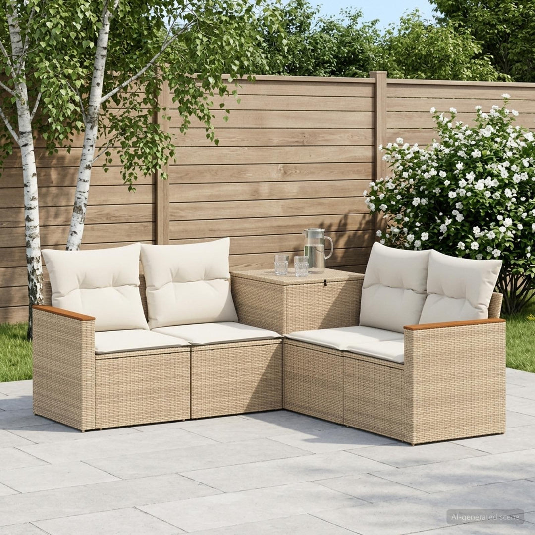 Sofa Sæt 5 stk. Beige og cremehvid Poly Rattan og Stål