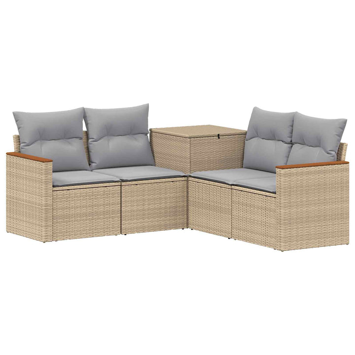 Sofa Sæt 5 stk. Beige og lys grå Poly Rattan og Stål