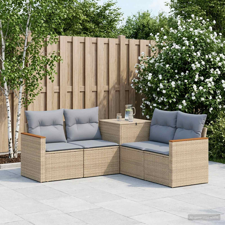 Sofa Sæt 5 stk. Beige og lys grå Poly Rattan og Stål
