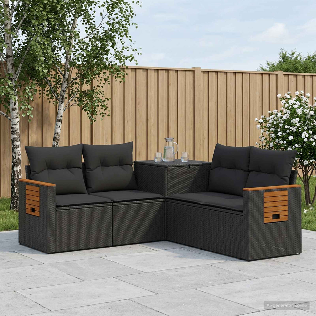 Sofa Sæt 5 stk. Sort Poly Rattan og Stål