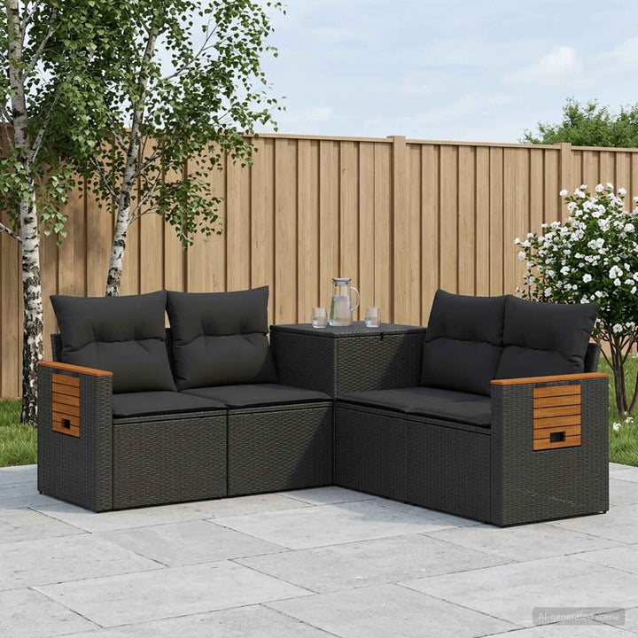 Sofa Sæt 5 stk. Sort Poly Rattan og Stål