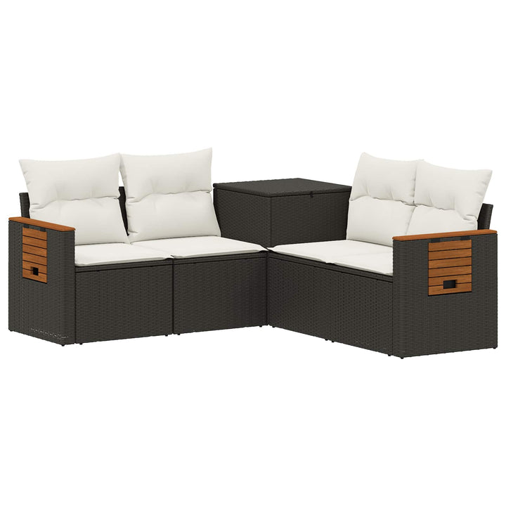 Sofa Sæt 5 stk. Sort og Cremehvid Poly Rattan og Stål