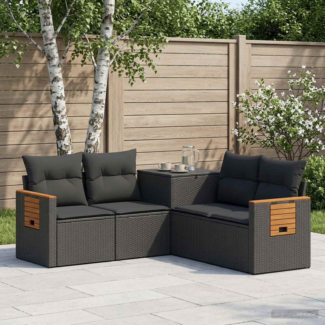 Sofa Sæt 5 stk. Sort Poly Rattan og Stål