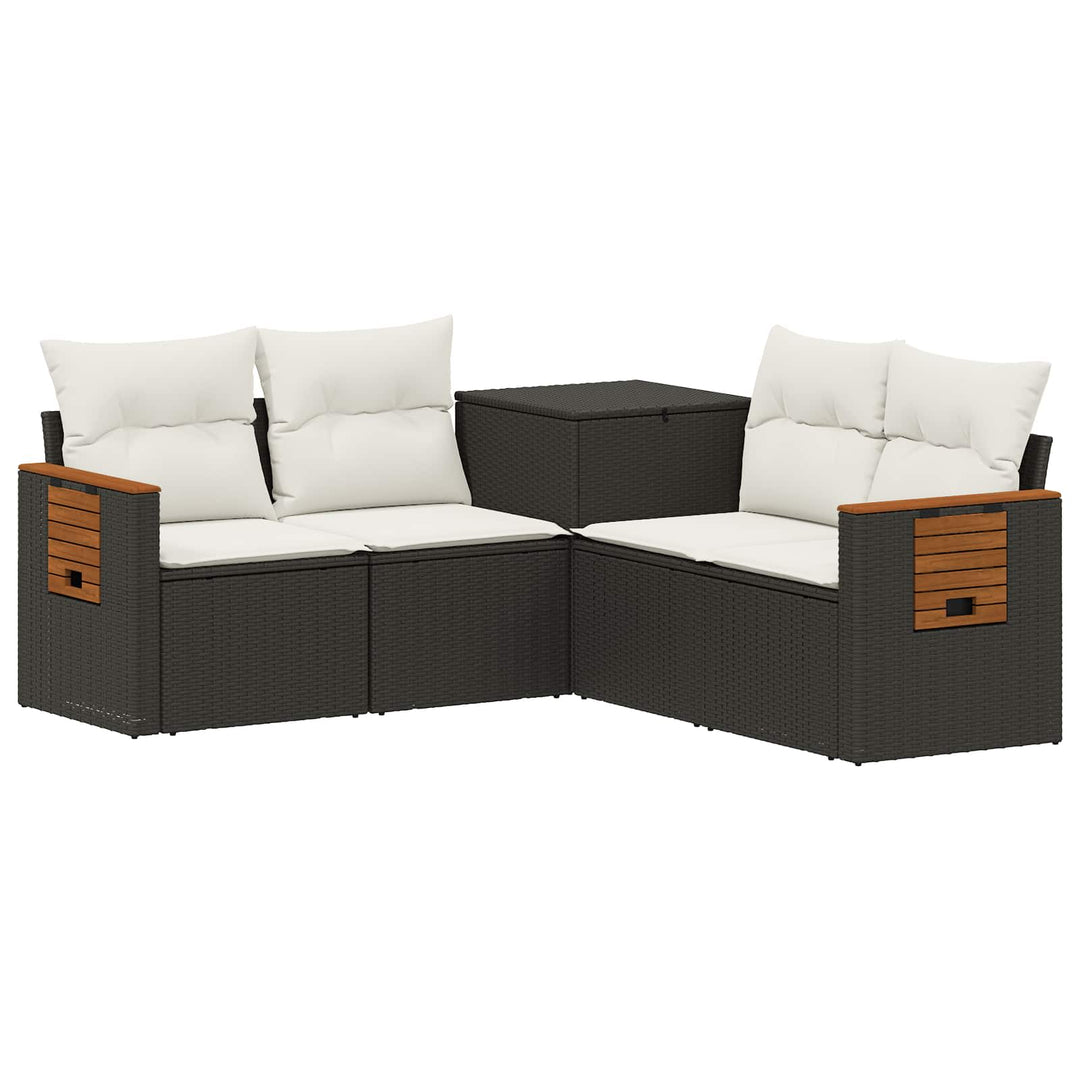 Sofa Sæt 5 stk. Sort og Cremehvid Poly Rattan og Stål