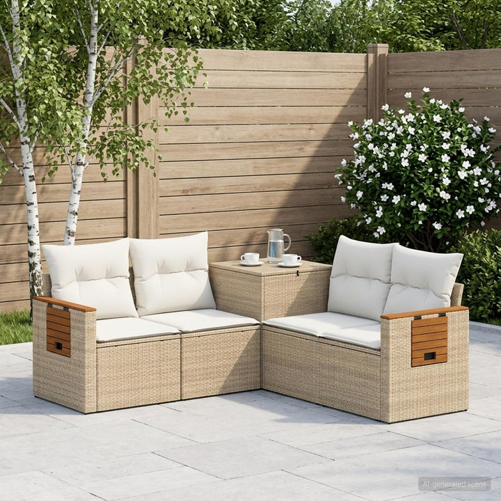 Sofa Sæt 5 stk. Beige og cremehvid Poly Rattan og Stål