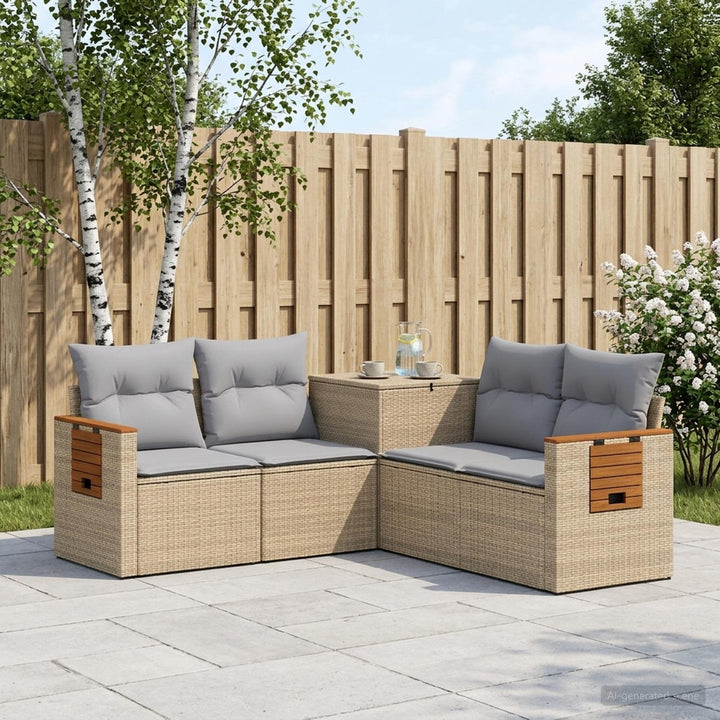 Sofa Sæt 5 stk. Beige og lys grå Poly Rattan og Stål