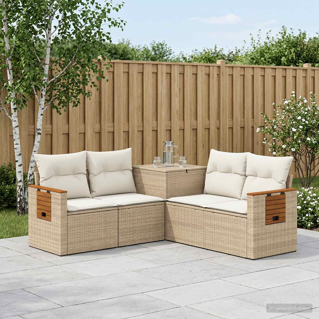 Sofa Sæt 5 stk. Beige og cremehvid Poly Rattan og Stål