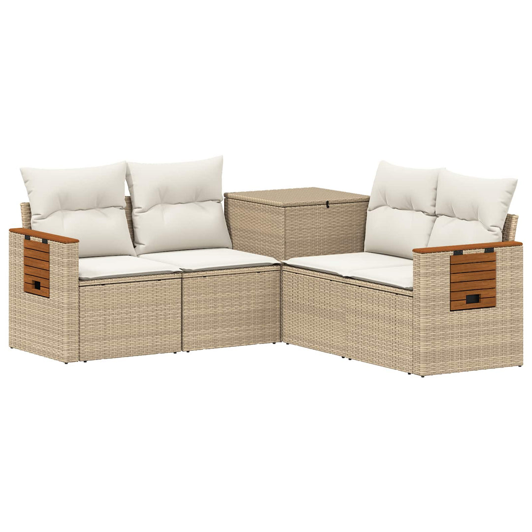 Sofa Sæt 5 stk. Beige og cremehvid Poly Rattan og Stål