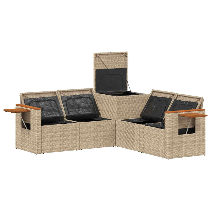 Sofa Sæt 5 stk. Beige og cremehvid Poly Rattan og Stål