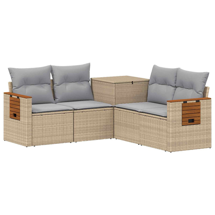 Sofa Sæt 5 stk. Beige og lys grå Poly Rattan og Stål