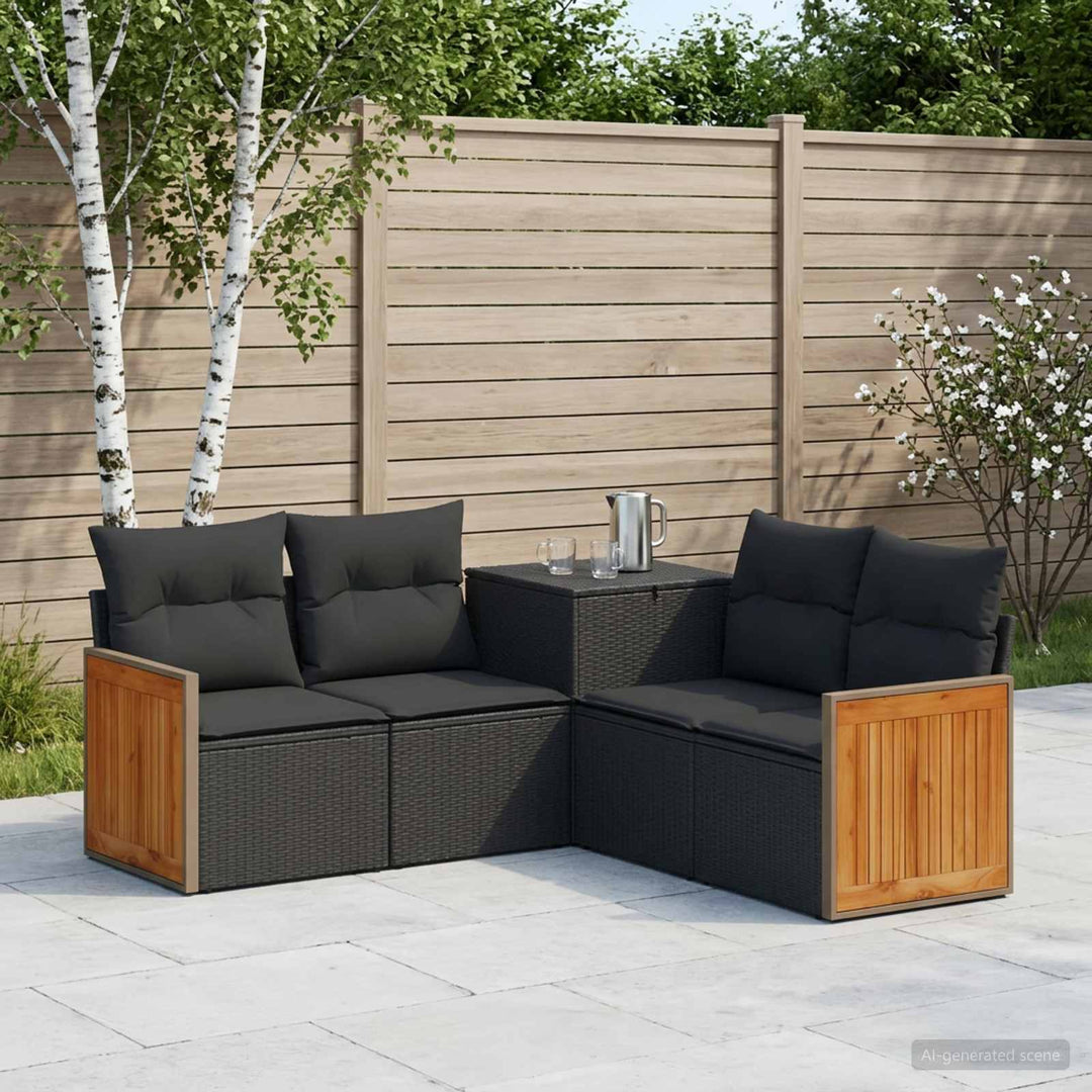 Sofa Sæt 5 stk. Sort Poly Rattan og Stål