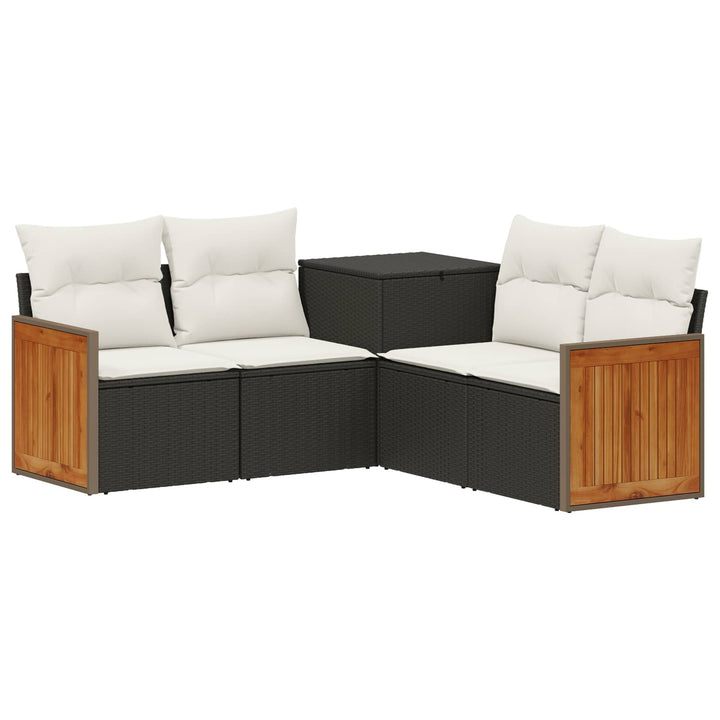 Sofa Sæt 5 stk. Sort og Cremehvid Poly Rattan og Stål