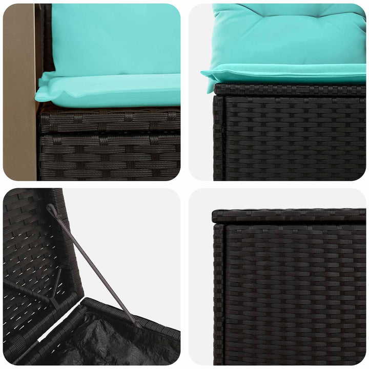 Sofa Sæt 5 stk. Sort og Blå Poly Rattan og Stål