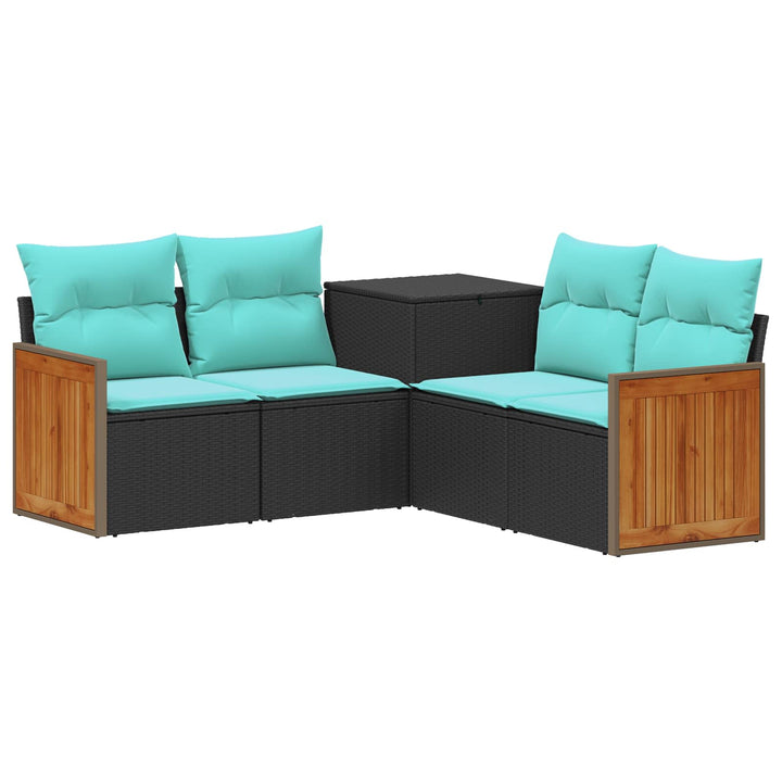 Sofa Sæt 5 stk. Sort og Blå Poly Rattan og Stål