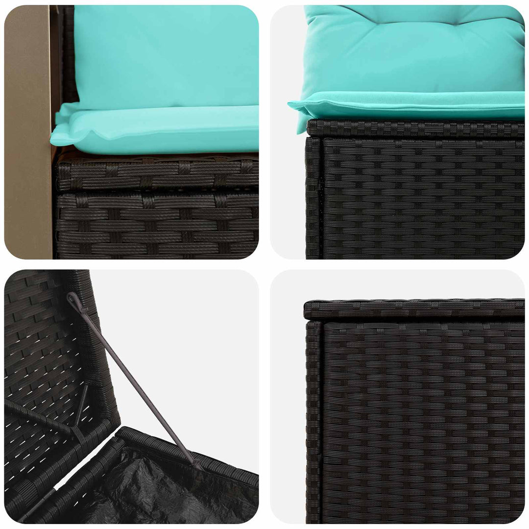 Sofa Sæt 5 stk. Sort og Blå Poly Rattan og Stål