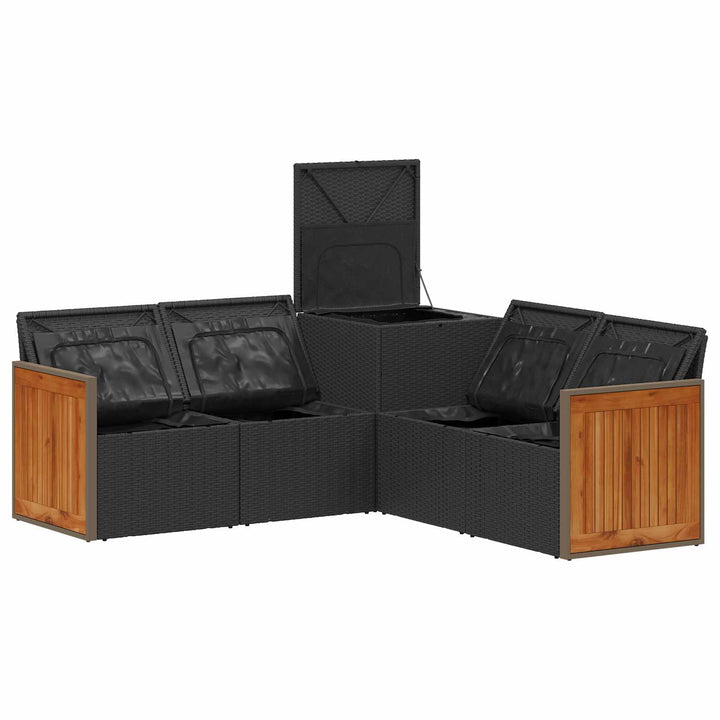 Sofa Sæt 5 stk. Sort og Blå Poly Rattan og Stål