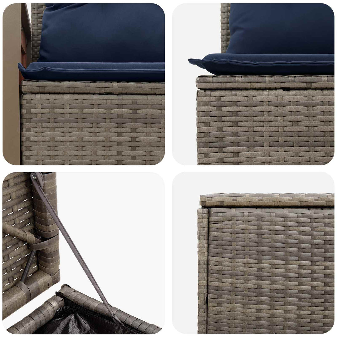 Sofa Sæt 5 stk. Grå og Marineblå Poly Rattan og Stål