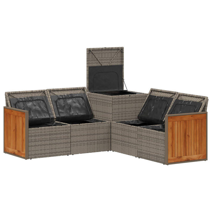 Sofa Sæt 5 stk. Grå og Marineblå Poly Rattan og Stål