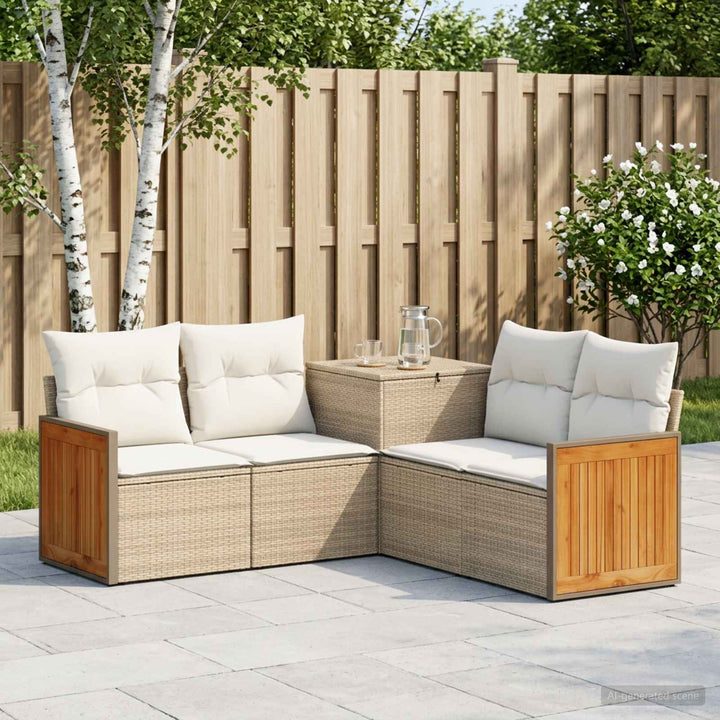 Sofa Sæt 5 stk. Beige og cremehvid Poly Rattan og Stål