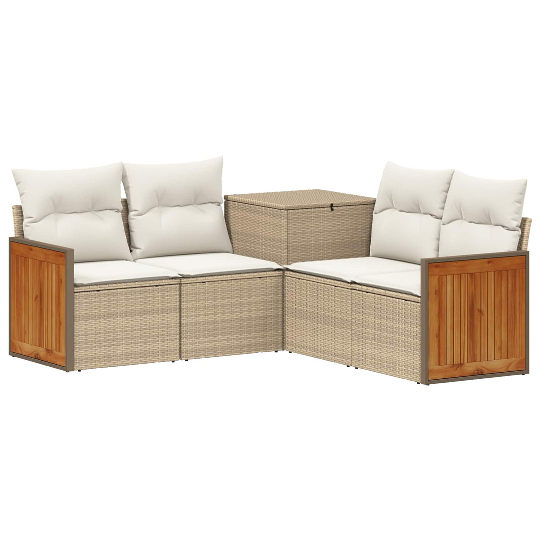 Sofa Sæt 5 stk. Beige og cremehvid Poly Rattan og Stål