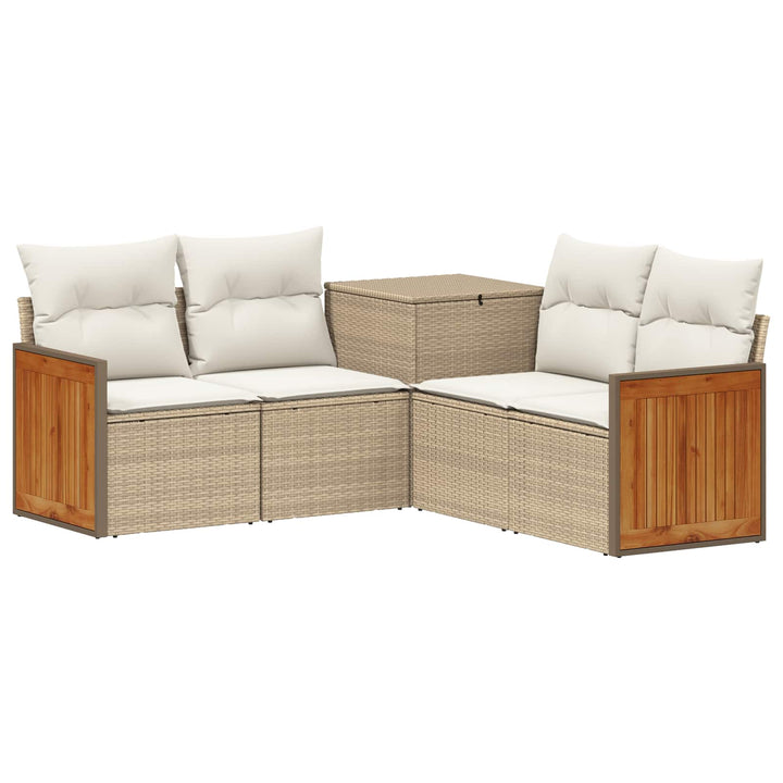 Sofa Sæt 5 stk. Beige og cremehvid Poly Rattan og Stål