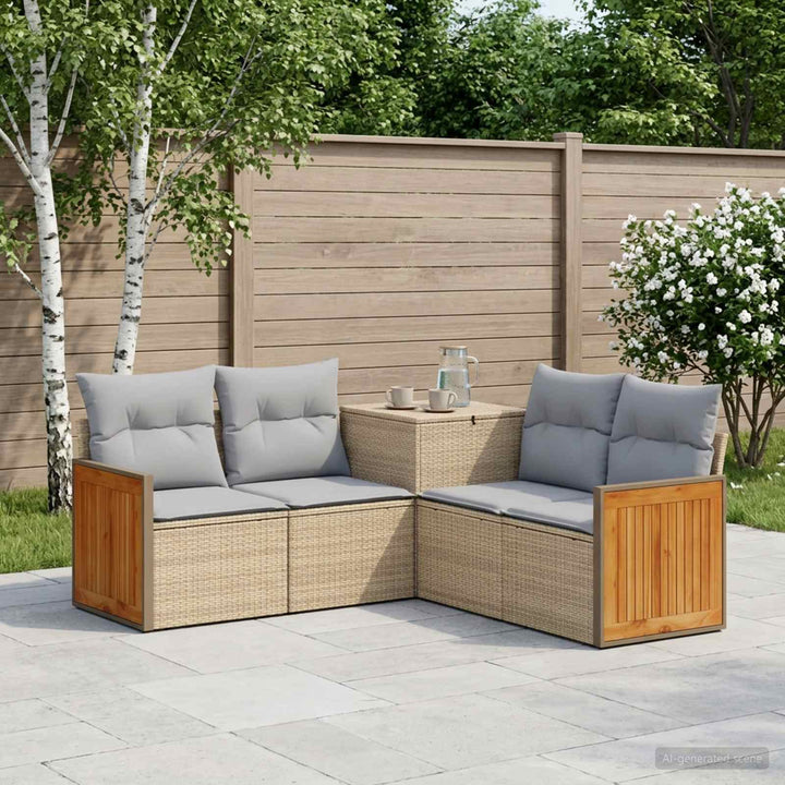 Sofa Sæt 5 stk. Beige og lys grå Poly Rattan og Stål