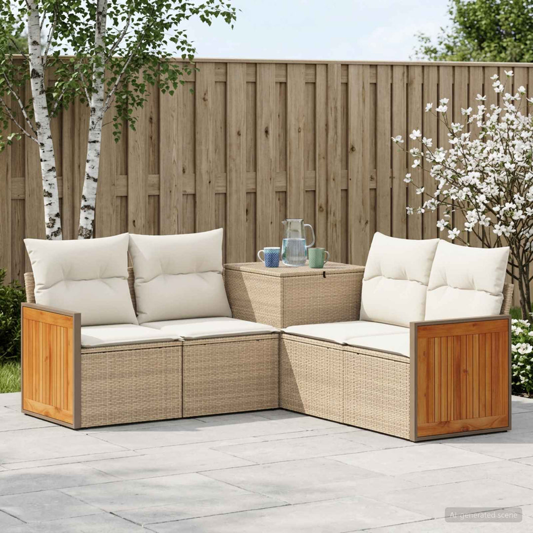 Sofa Sæt 5 stk. Beige og cremehvid Poly Rattan og Stål