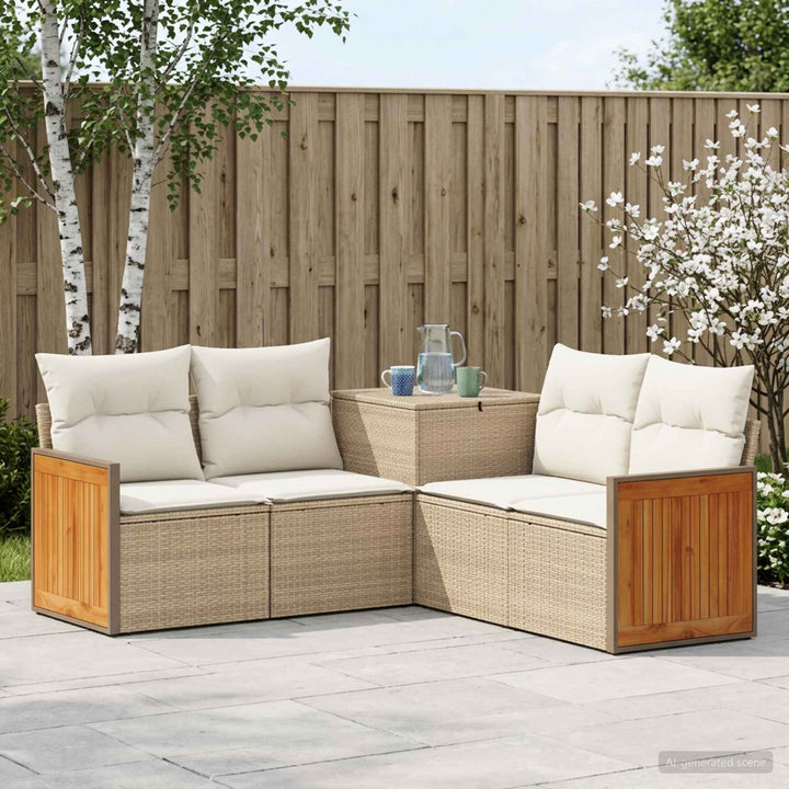 Sofa Sæt 5 stk. Beige og cremehvid Poly Rattan og Stål
