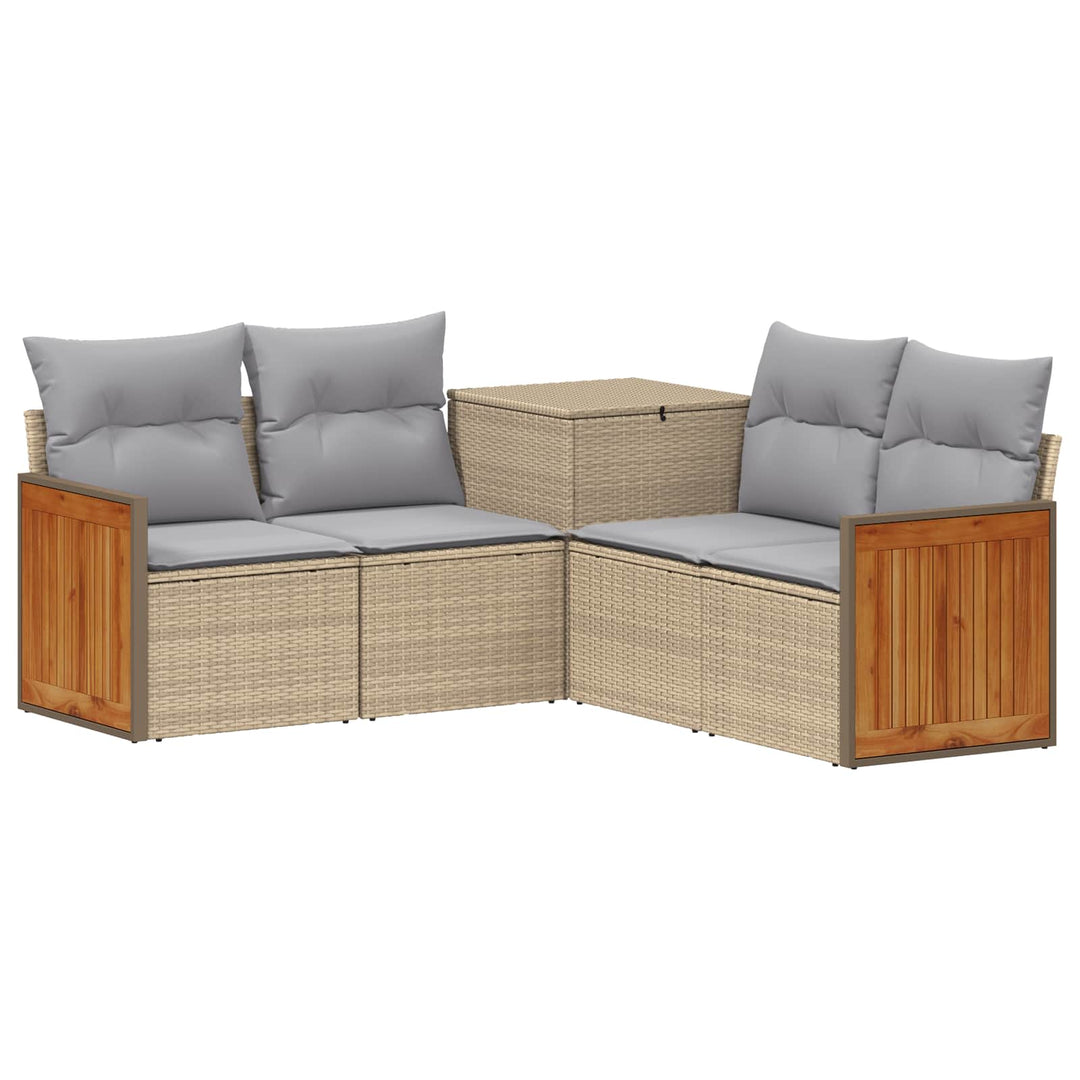 Sofa Sæt 5 stk. Beige og lys grå Poly Rattan og Stål