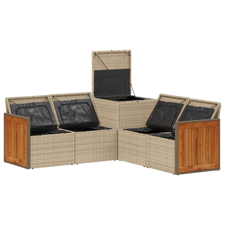 Sofa Sæt 5 stk. Beige og lys grå Poly Rattan og Stål