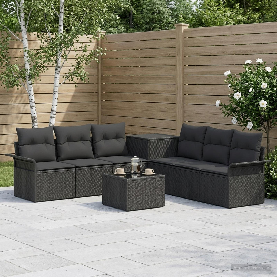 Sofa Sæt 8 stk. Sort Poly Rattan og Stål