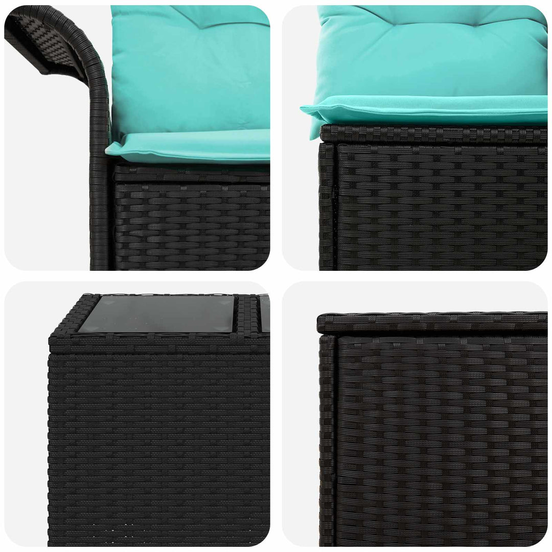 Sofa Sæt 8 stk. Sort og Blå Poly Rattan og Stål
