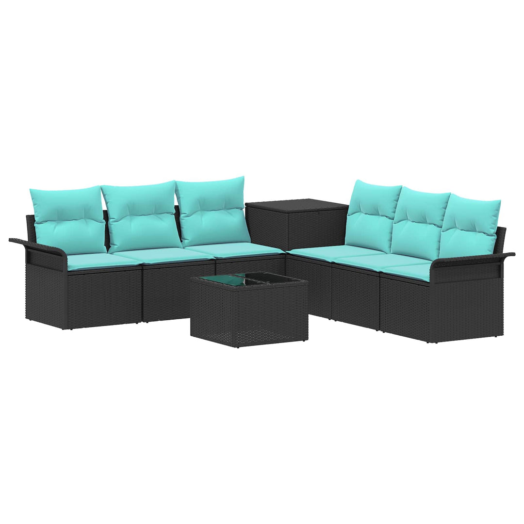 Sofa Sæt 8 stk. Sort og Blå Poly Rattan og Stål