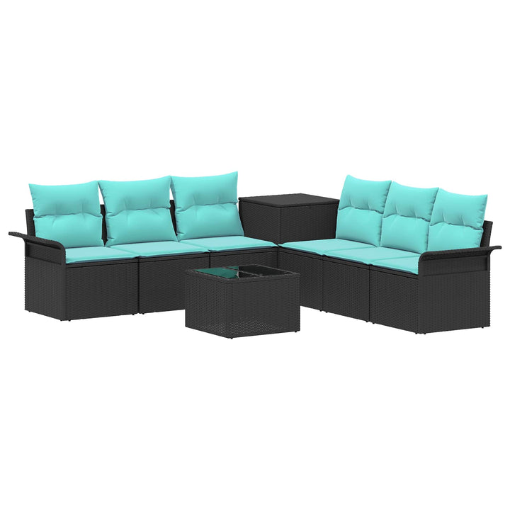 Sofa Sæt 8 stk. Sort og Blå Poly Rattan og Stål