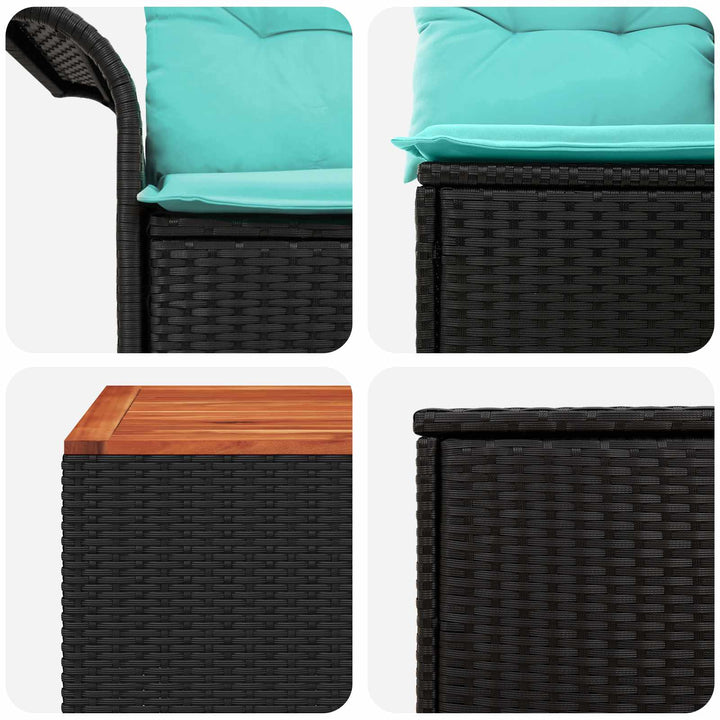Sofa Sæt 8 stk. Sort og Blå Poly Rattan og Stål